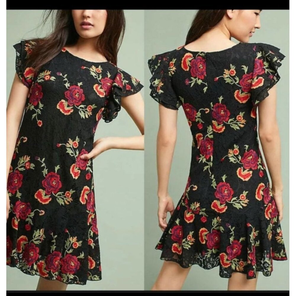 Eva Franco Anthropologie Lorraine Gypsy Rose Applique lace Dress Size 6